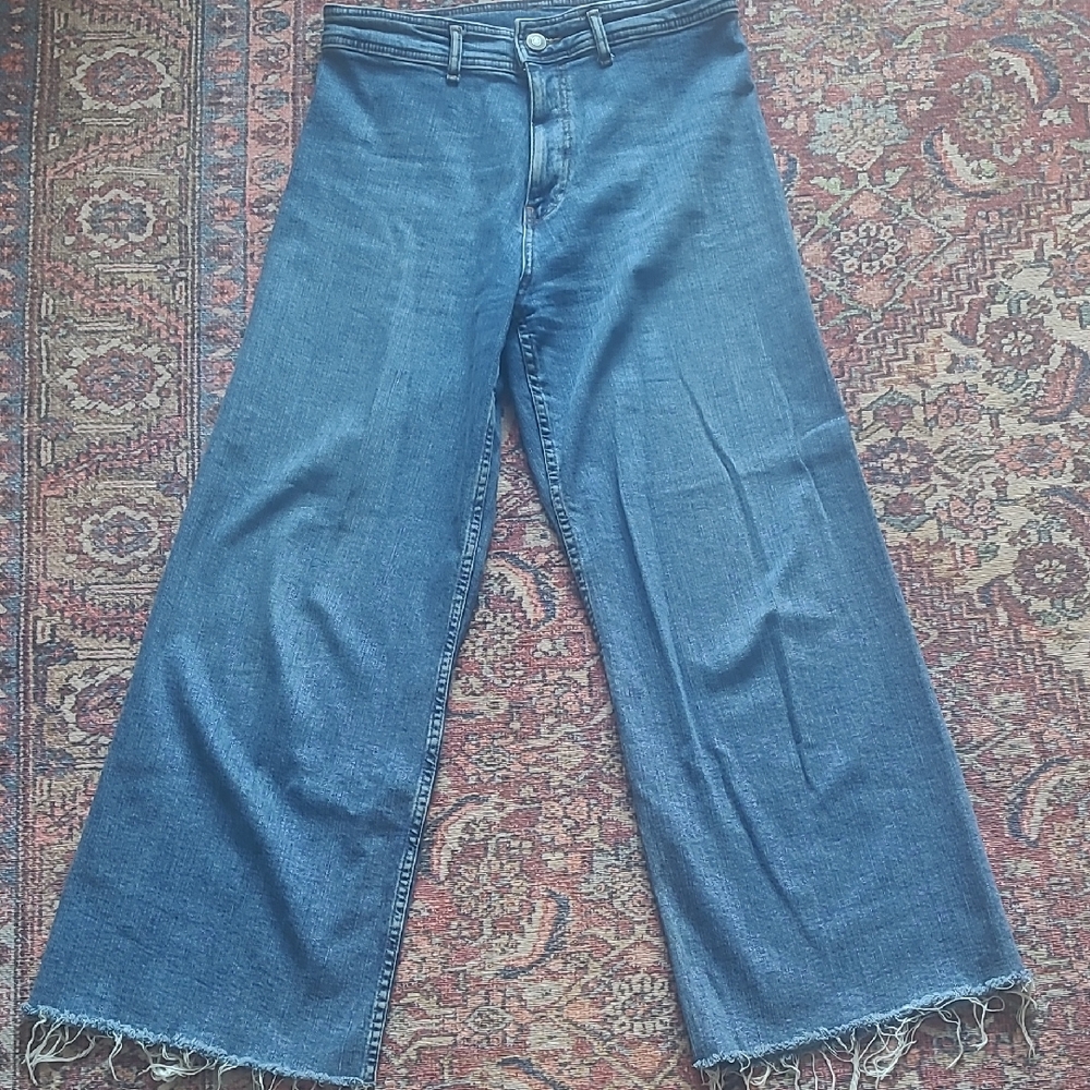 Zara Marine Wide-Leg Blue Denim Jeans, High Ride